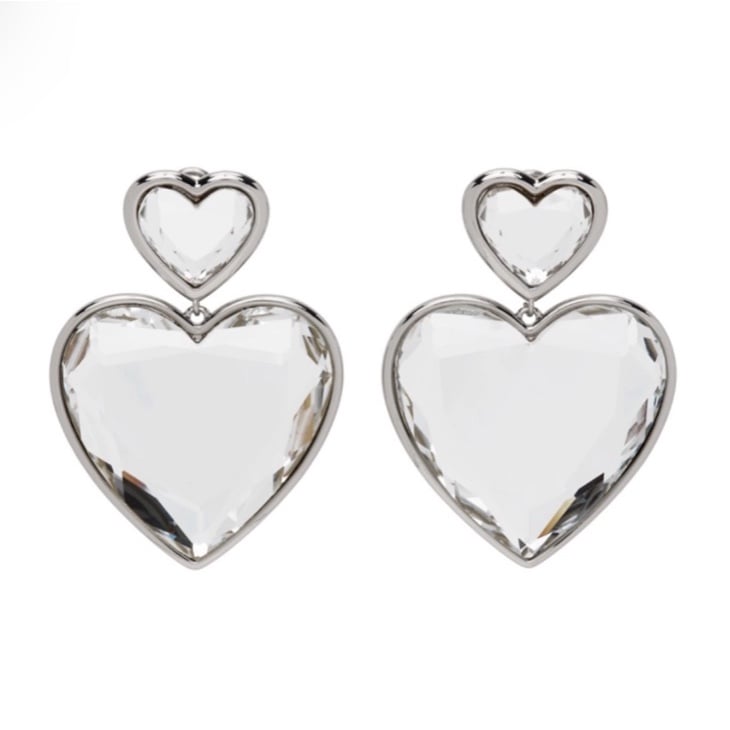 Marc Jacobs Silver Crystal Double Heart Earrings