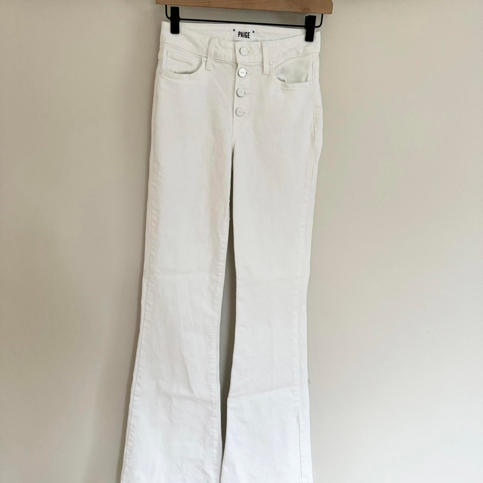 PAIGE Women's White Flared Jeans - High Waist Button Fly
