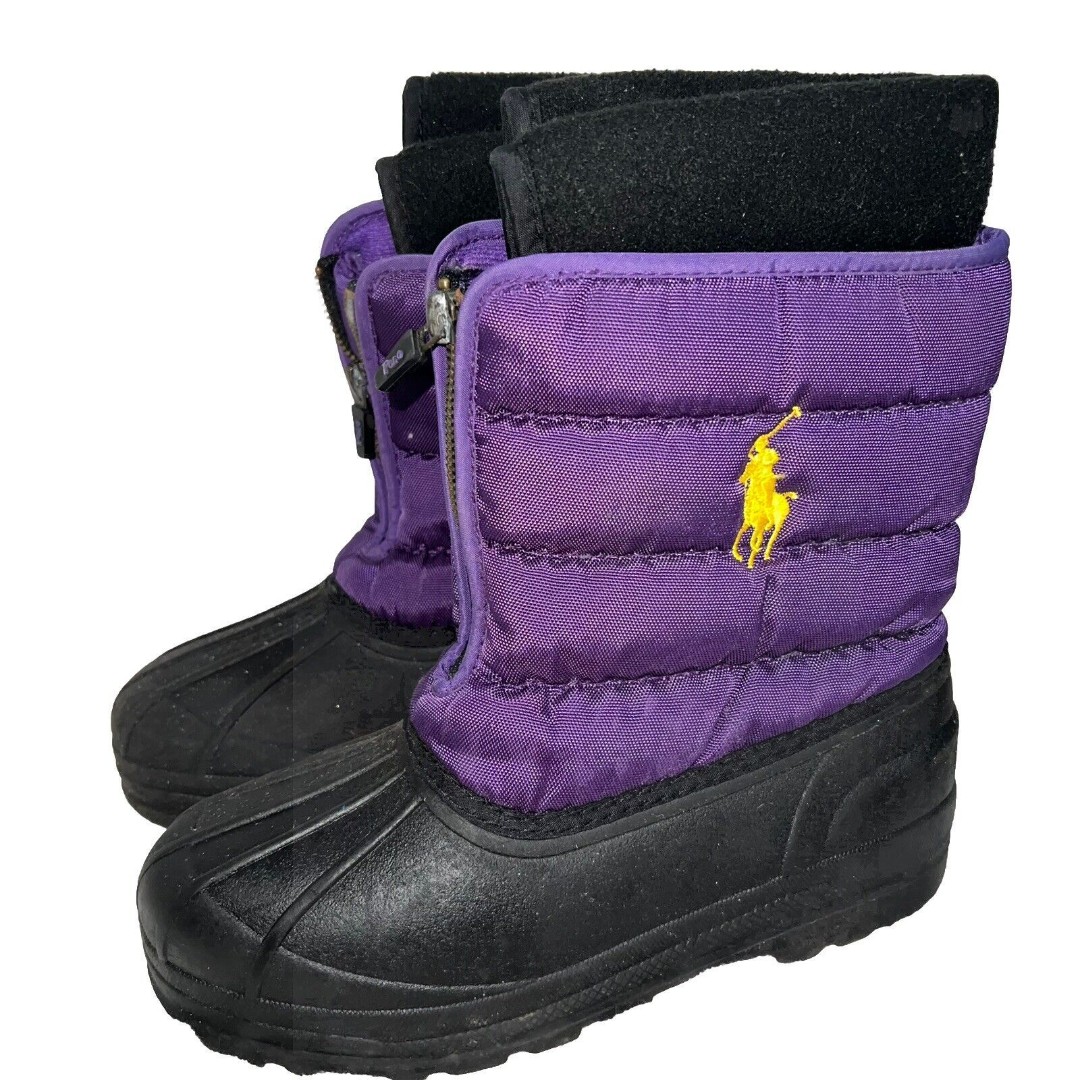 Polo by Ralph Lauren Vancouver Big Girl Snow Boot Size 5 Purple Pull-On Zip Pony