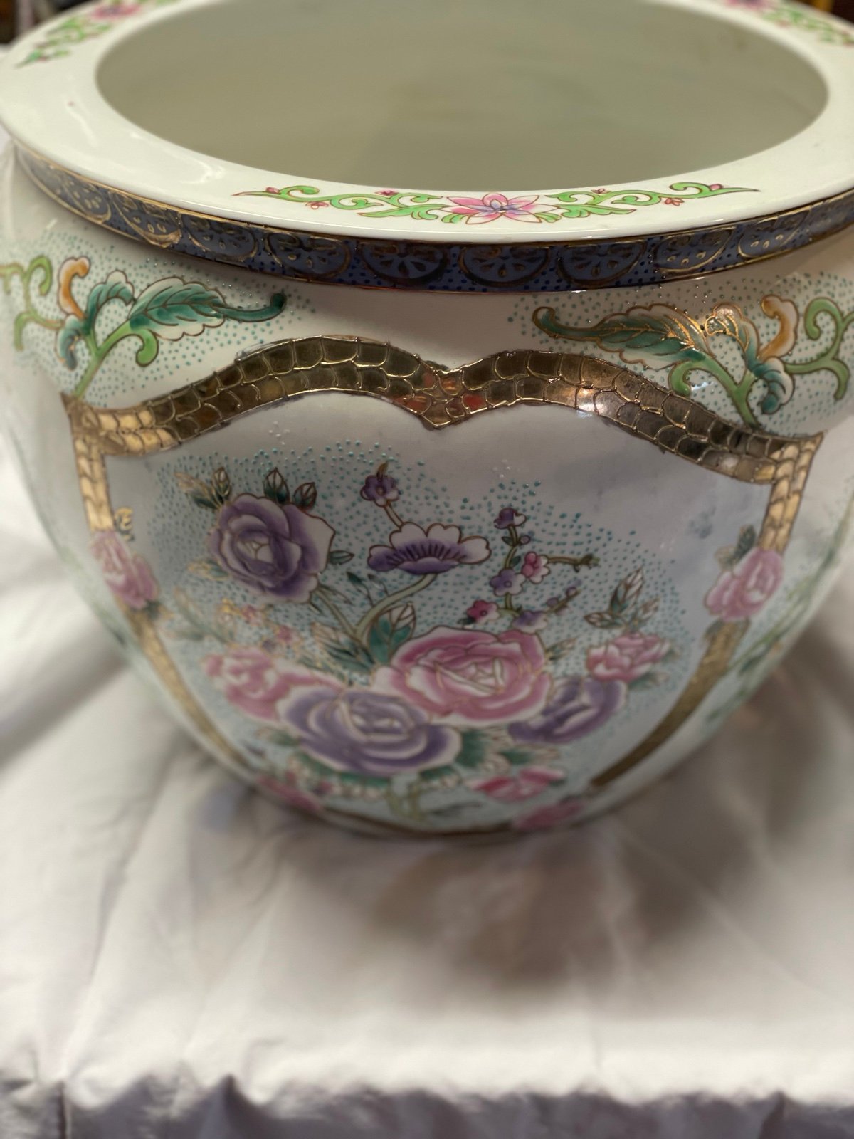 Large Koi Planter Large Porcelain Gold Famille Rose Fish Vase