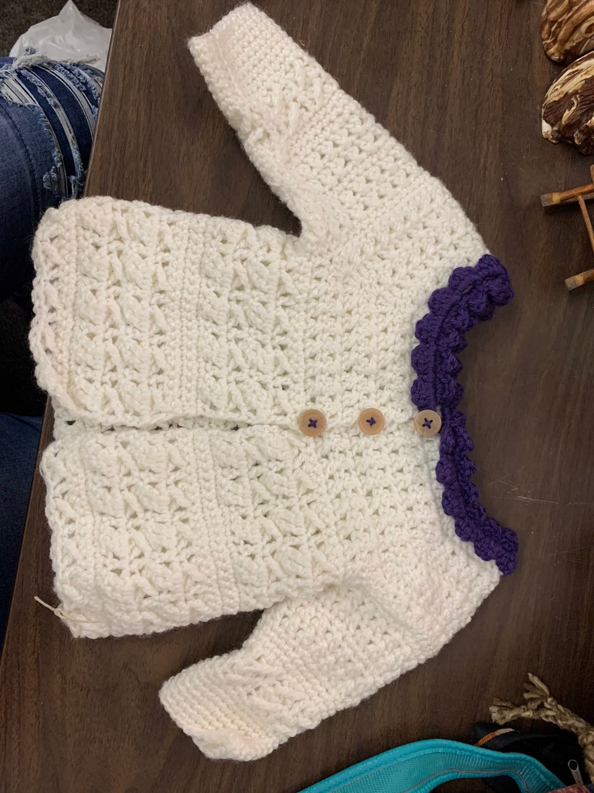 Hand crocheted baby sweater