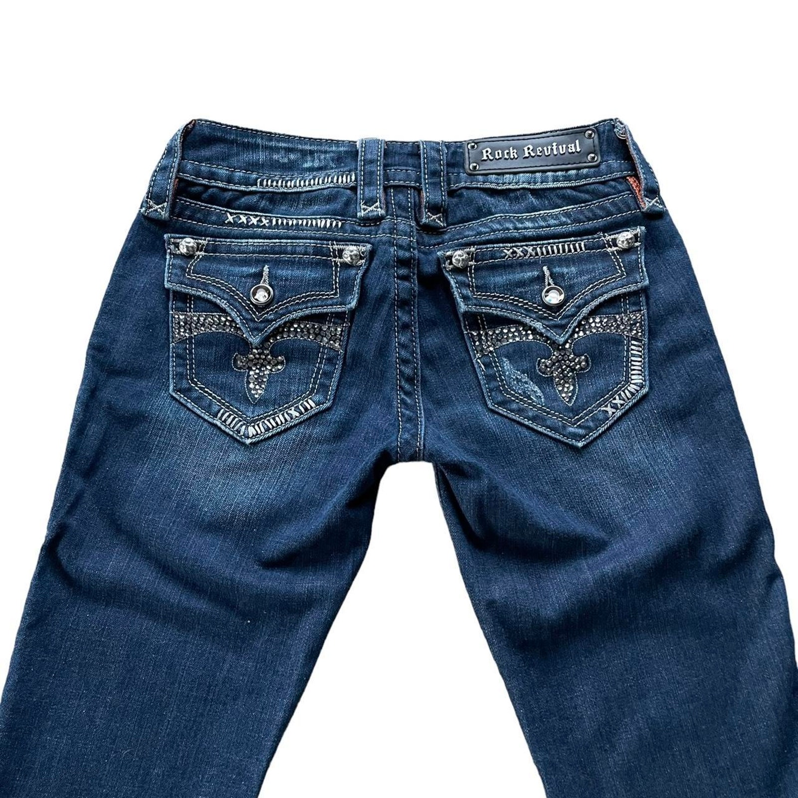 Y2K rave skater punk Rock Revival bootcut jeans FLEUR DE LIS bling back pockets