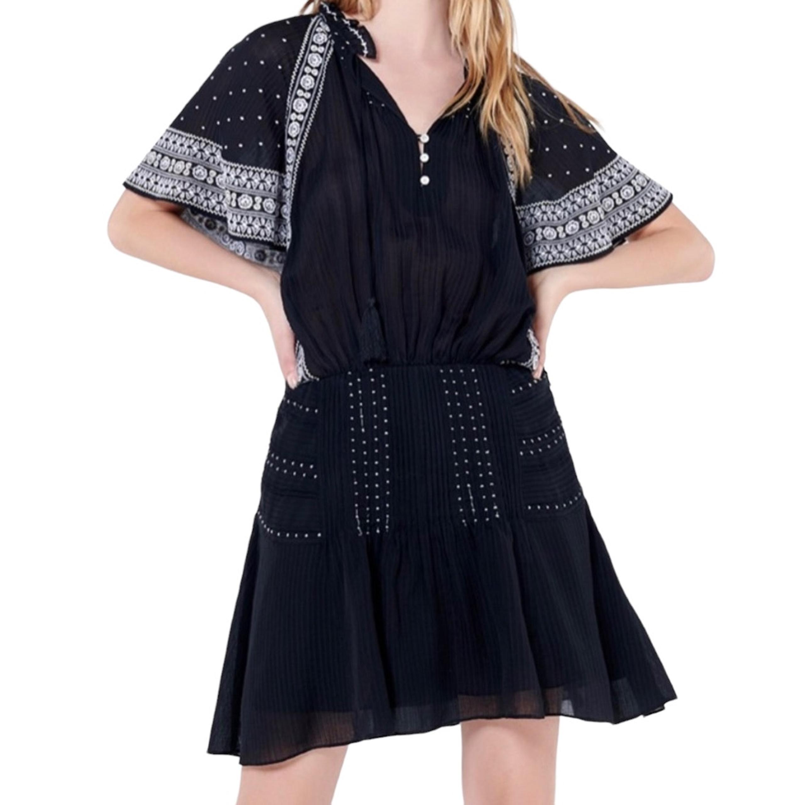 NEW Veronica Beard Minos Embroidered Mini Dress Black