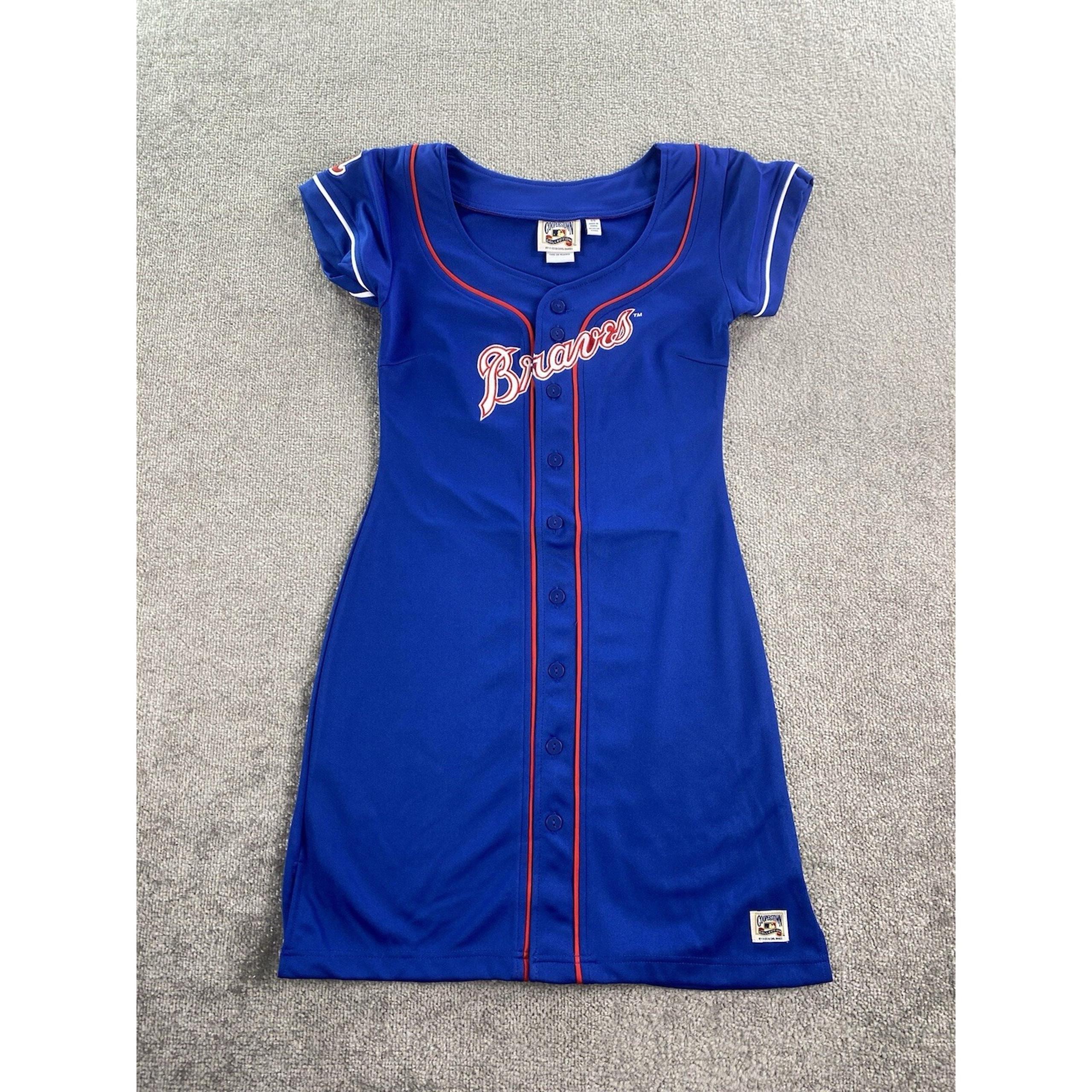 Atlanta Braves Jersey Dress Womens Small Blue Cooperstown Carl Banks Button Up