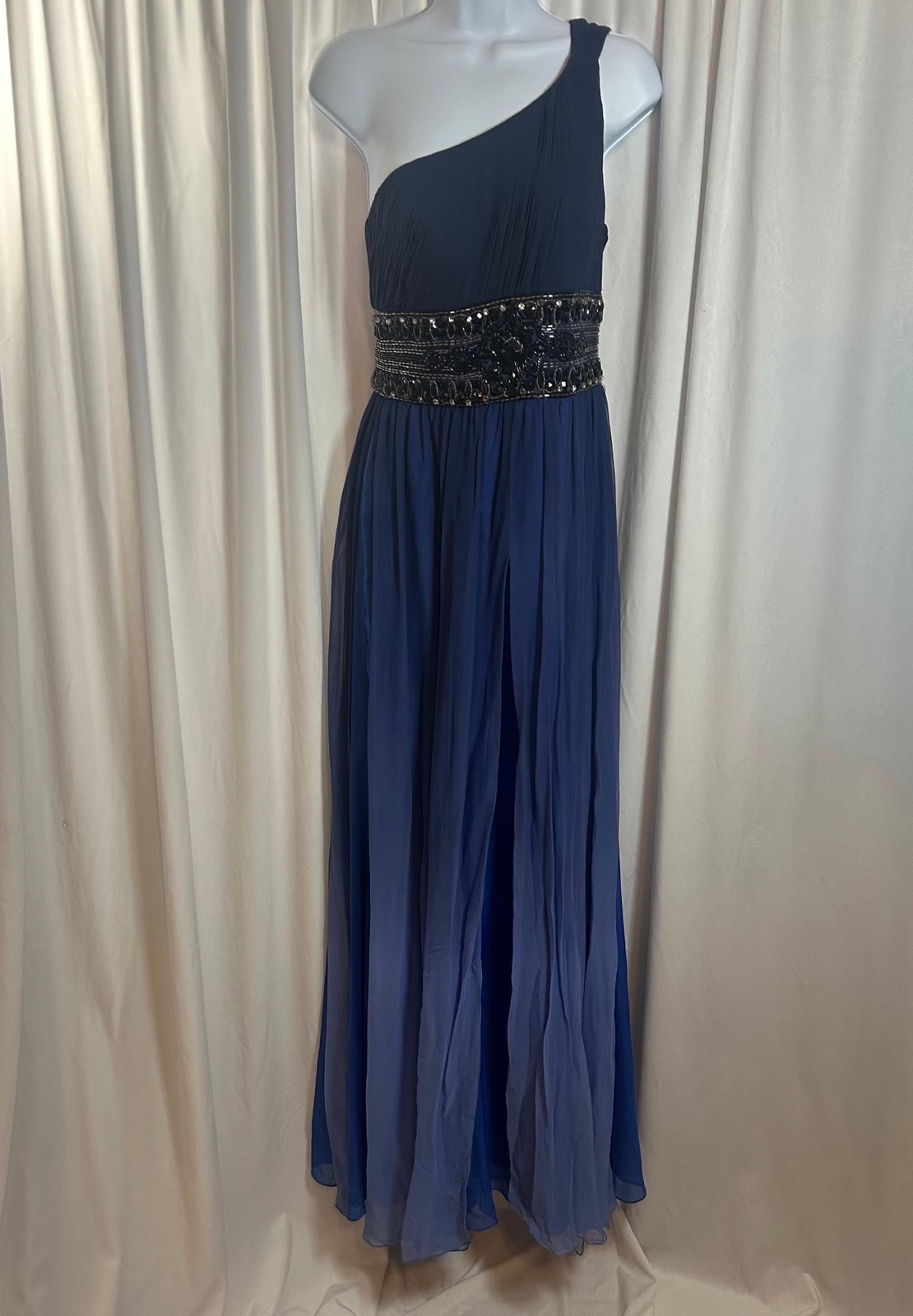 Sue Wong Nocturne Beaded Ombre Chiffon Collection Maxi Gown Sz 6 Blue