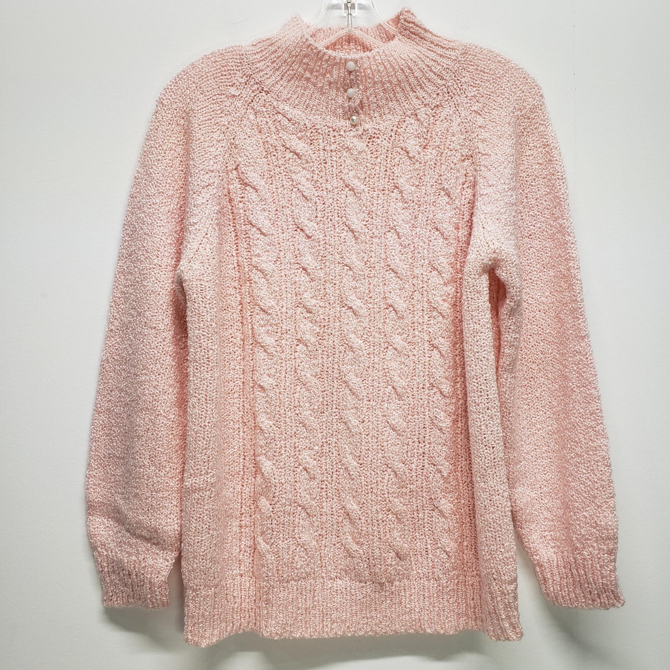Vintage Jennifer Moore Cable Knit Bounce Mock Neckline Pink Sweater Size Medium