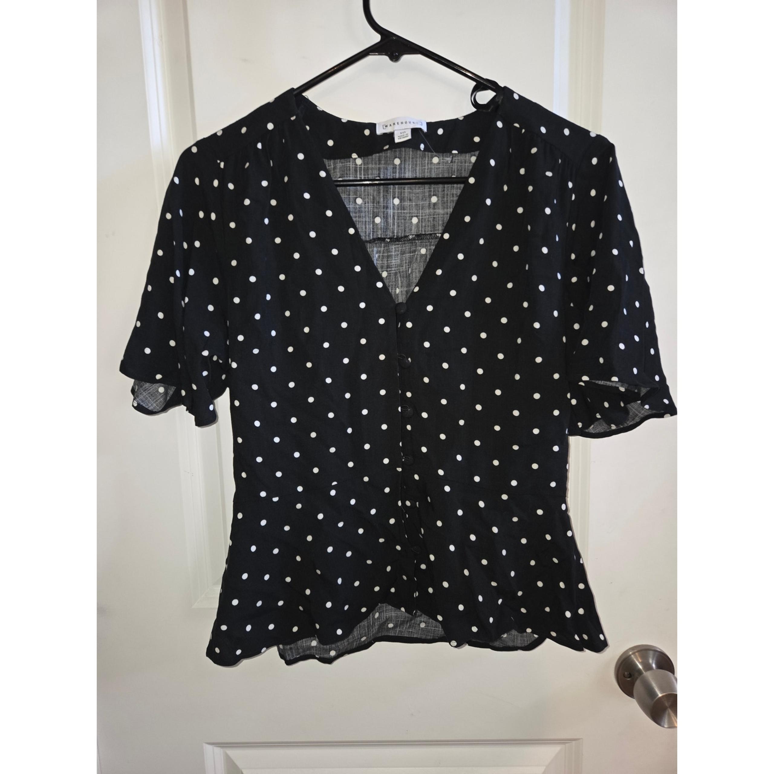 Adorable Black and White Polka Dot Warehouse Brand Cropped Blouse, Button Up