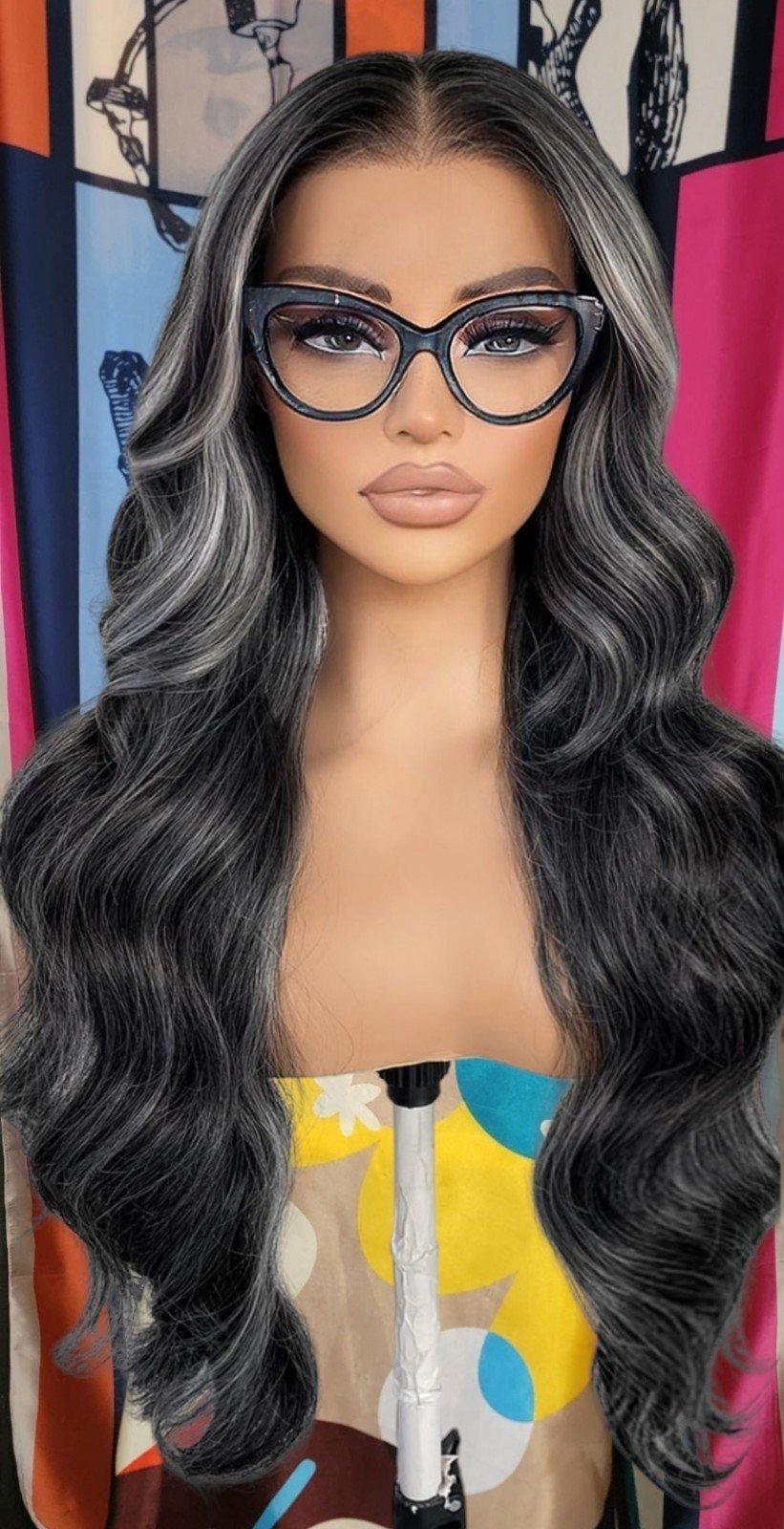 Wowfactor black human blended natural looking wavy HD lace front wig grey