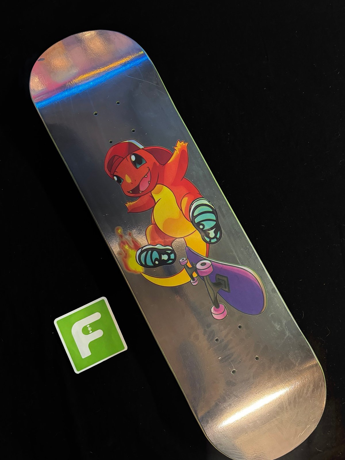 RARE Pokémon MONSTARS Charmander Chrome Foil Skateboard Deck Angelboy BLEM