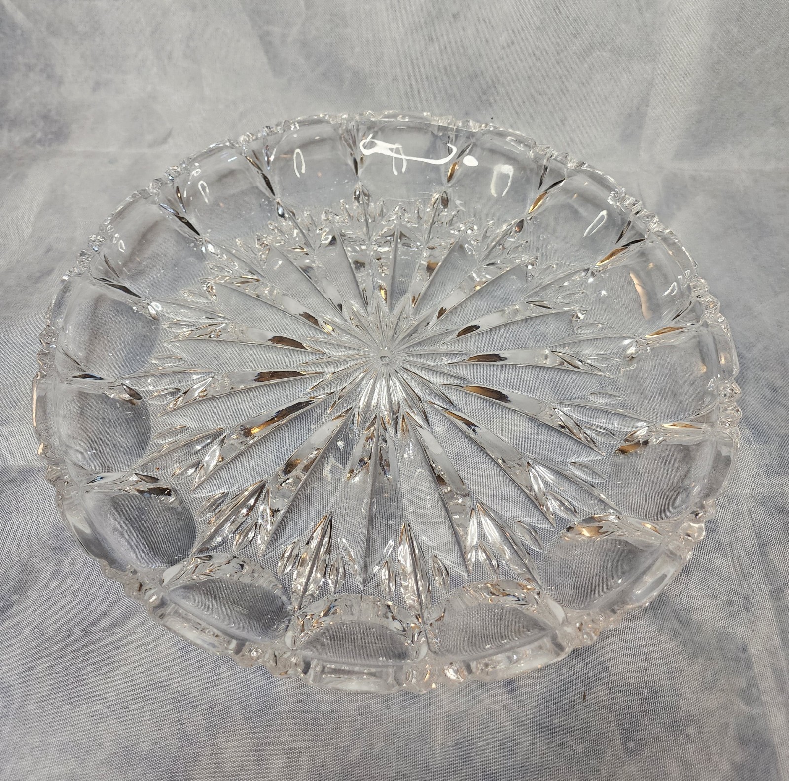 Vintag Lead Crystal Starburst Cake Serving Platter 11 Diameter