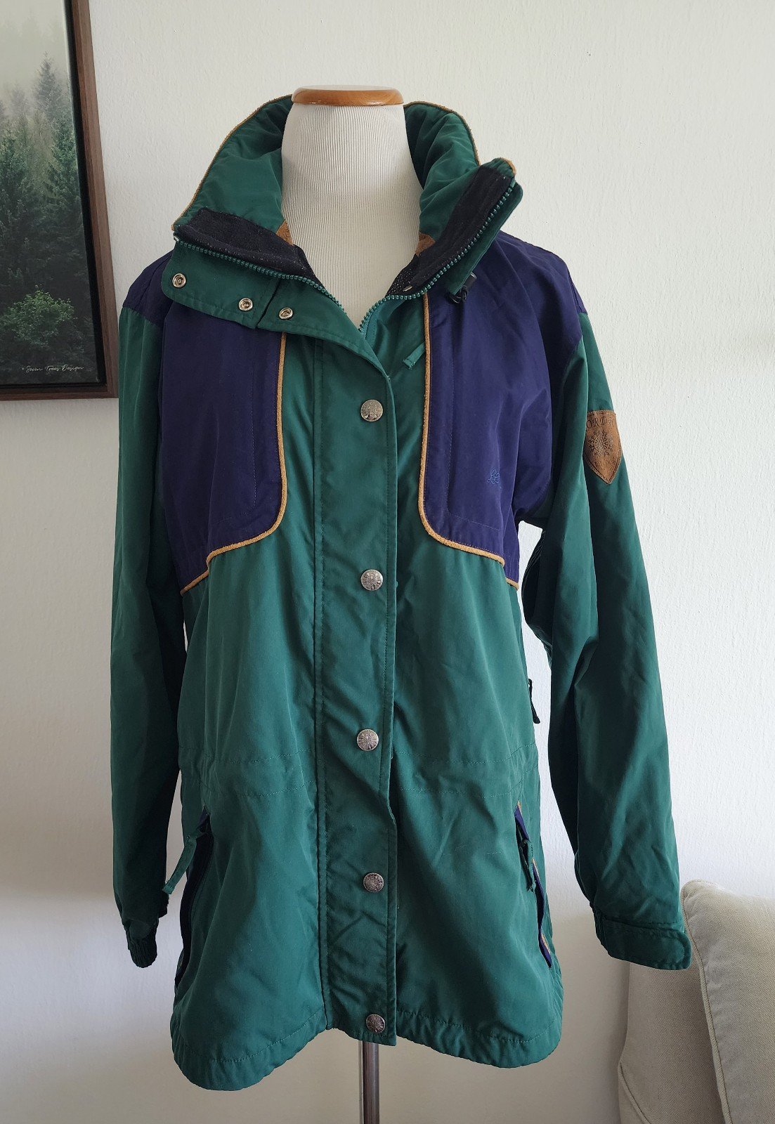Vintage L.L. Bean Women's Nordic Green Winter Rain Hooded Jacket Coat Size L