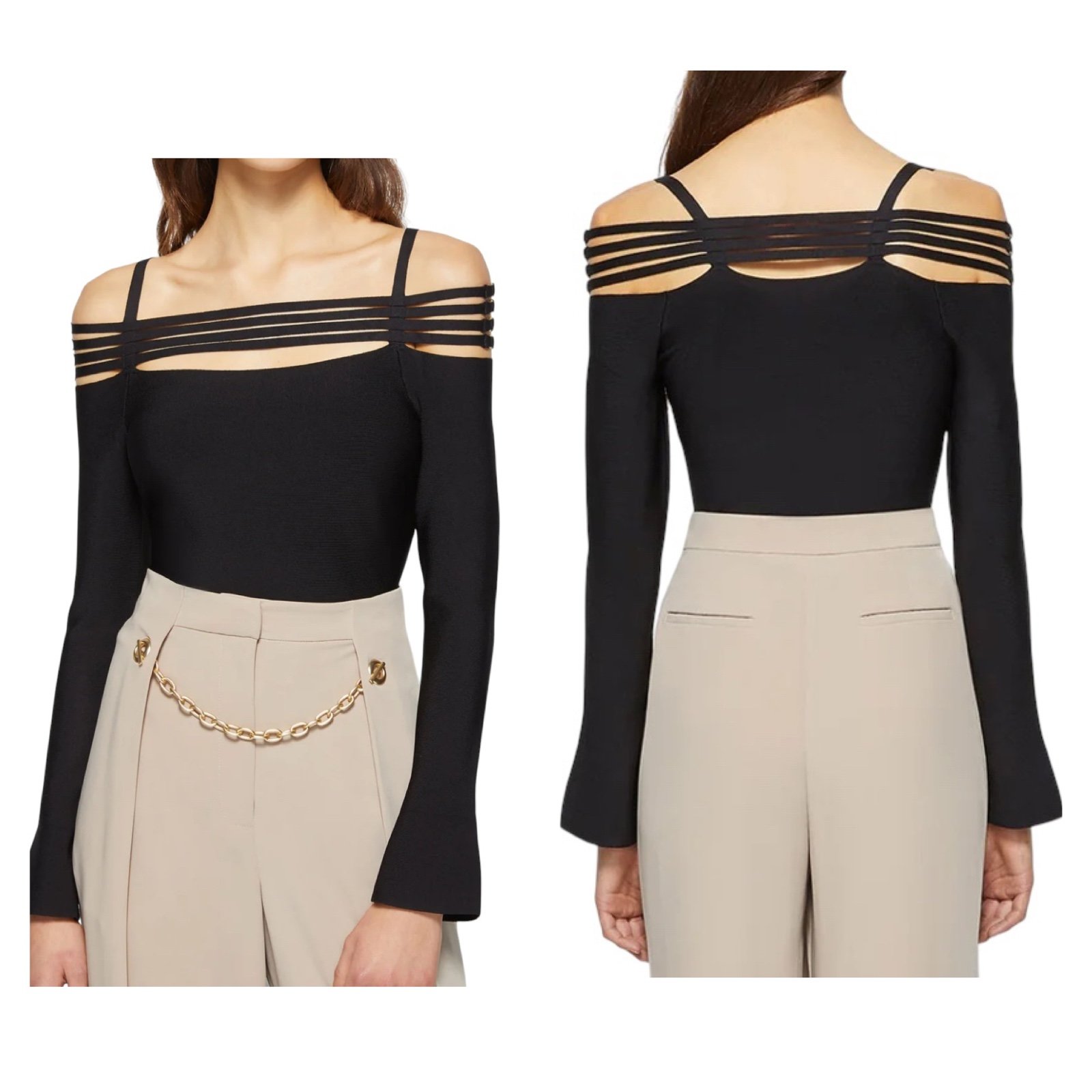 Jonathan Simkhai New Black Sarah Knit Cold Shoulder Top Size Medium