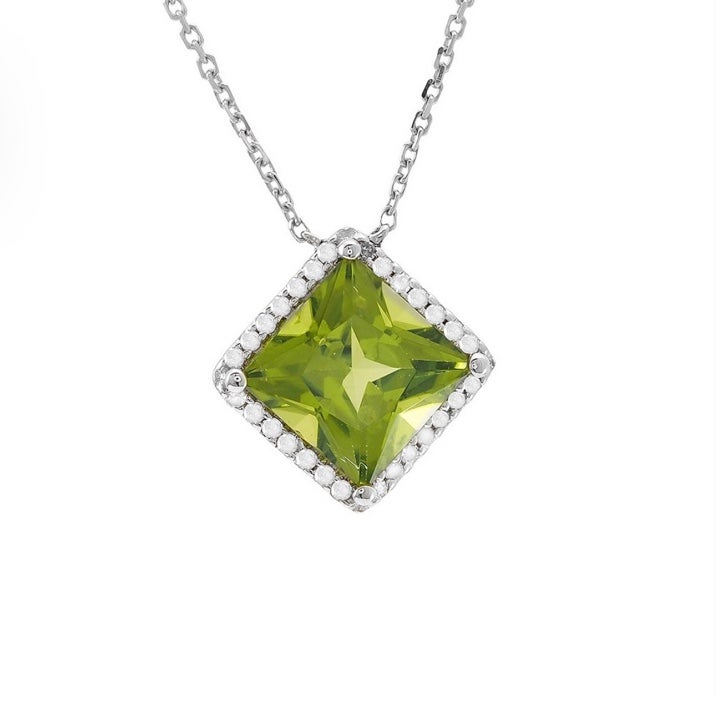 14K Gold Green Peridot and Diamond Fashion Necklace