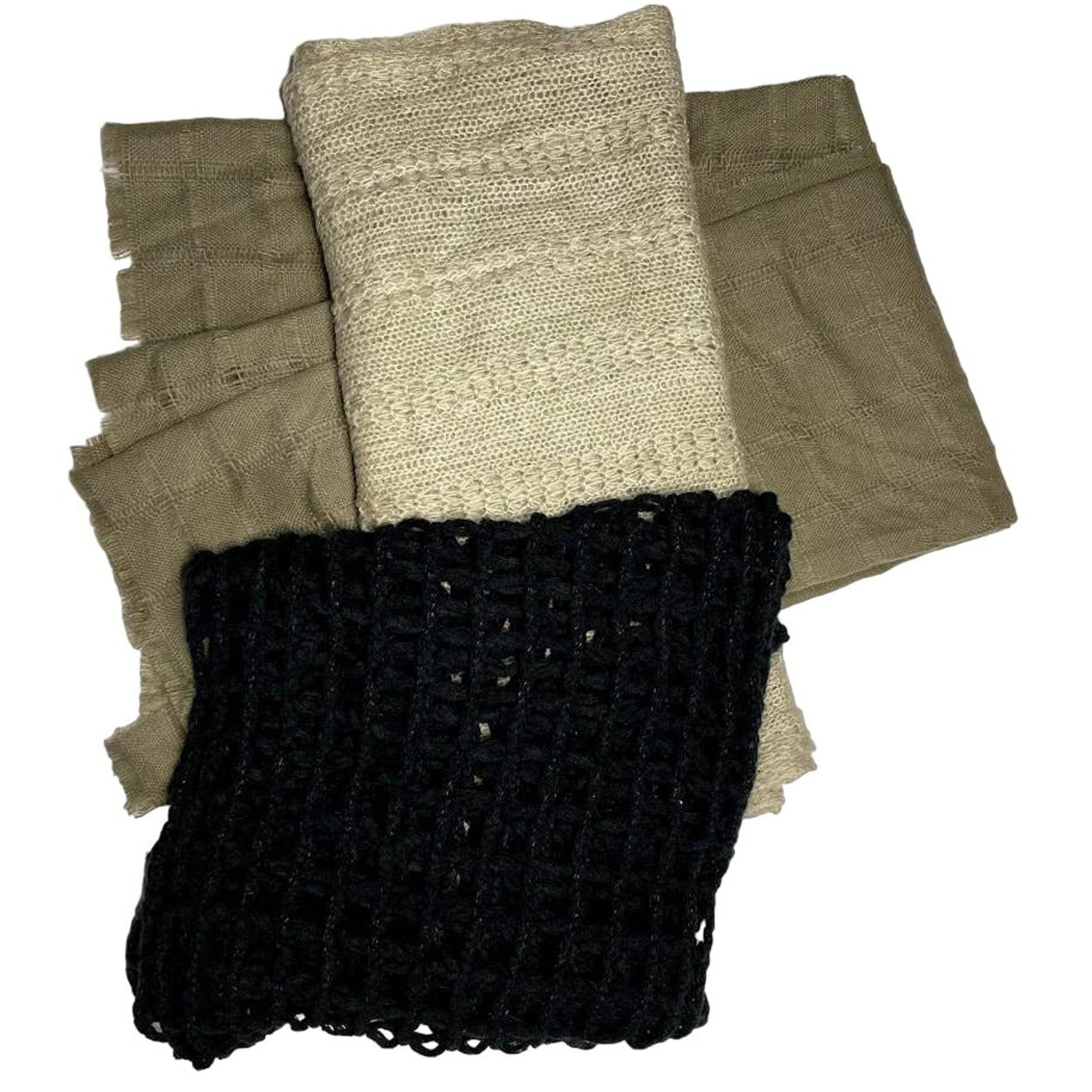 Scarf and Shawl Bundle of 3 tan black blanket infinity fall winter scarves wraps