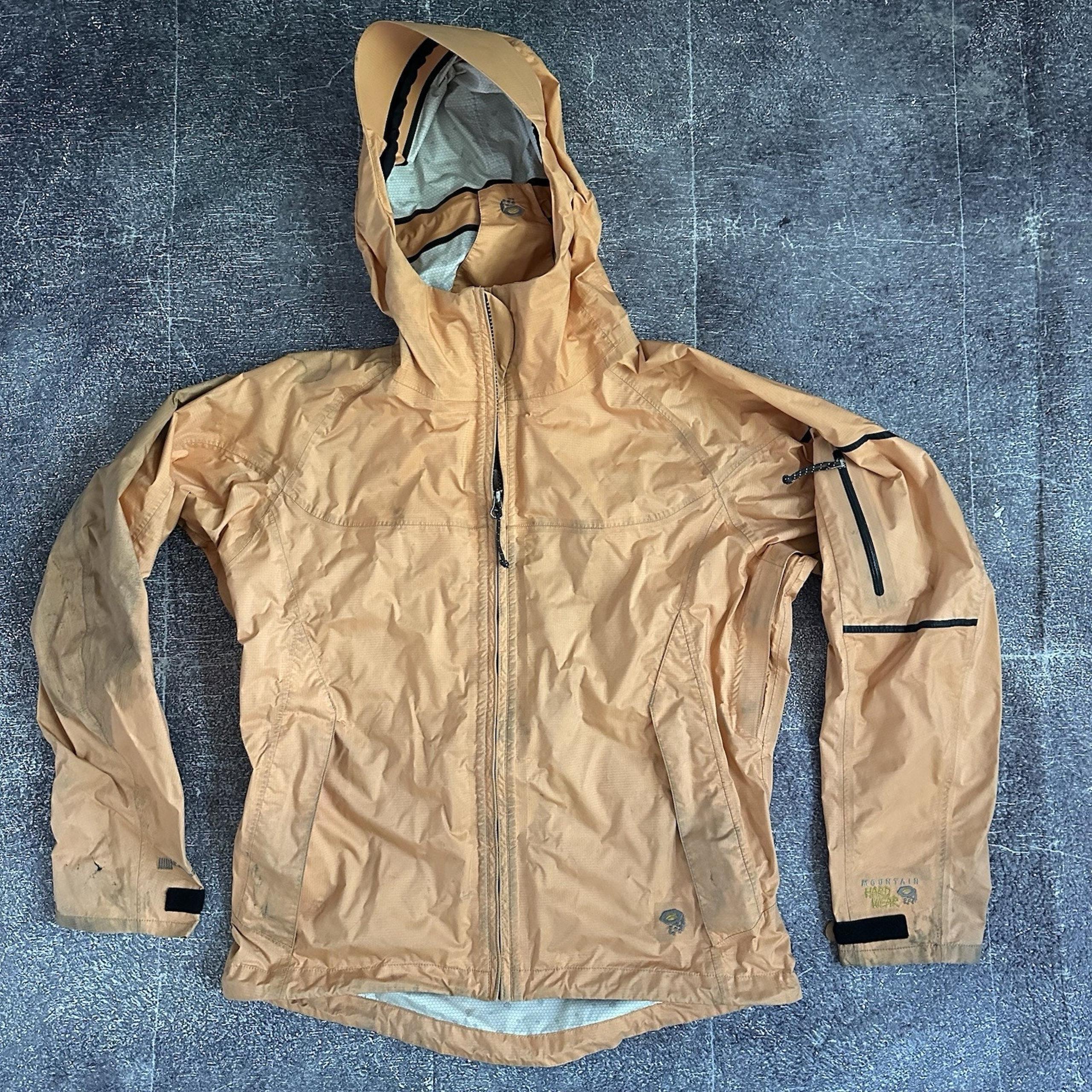 Women's Mountain Hardwear Pastel Orange Hooded Zip PreCip Rain Coat Jacket Sz S