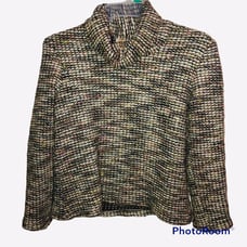 Bo Carter Turtleneck Tweed Sweater 100% Wool Chunky Knit Size Medium