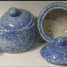 Vintage Blue Spongware onion soup set of 2