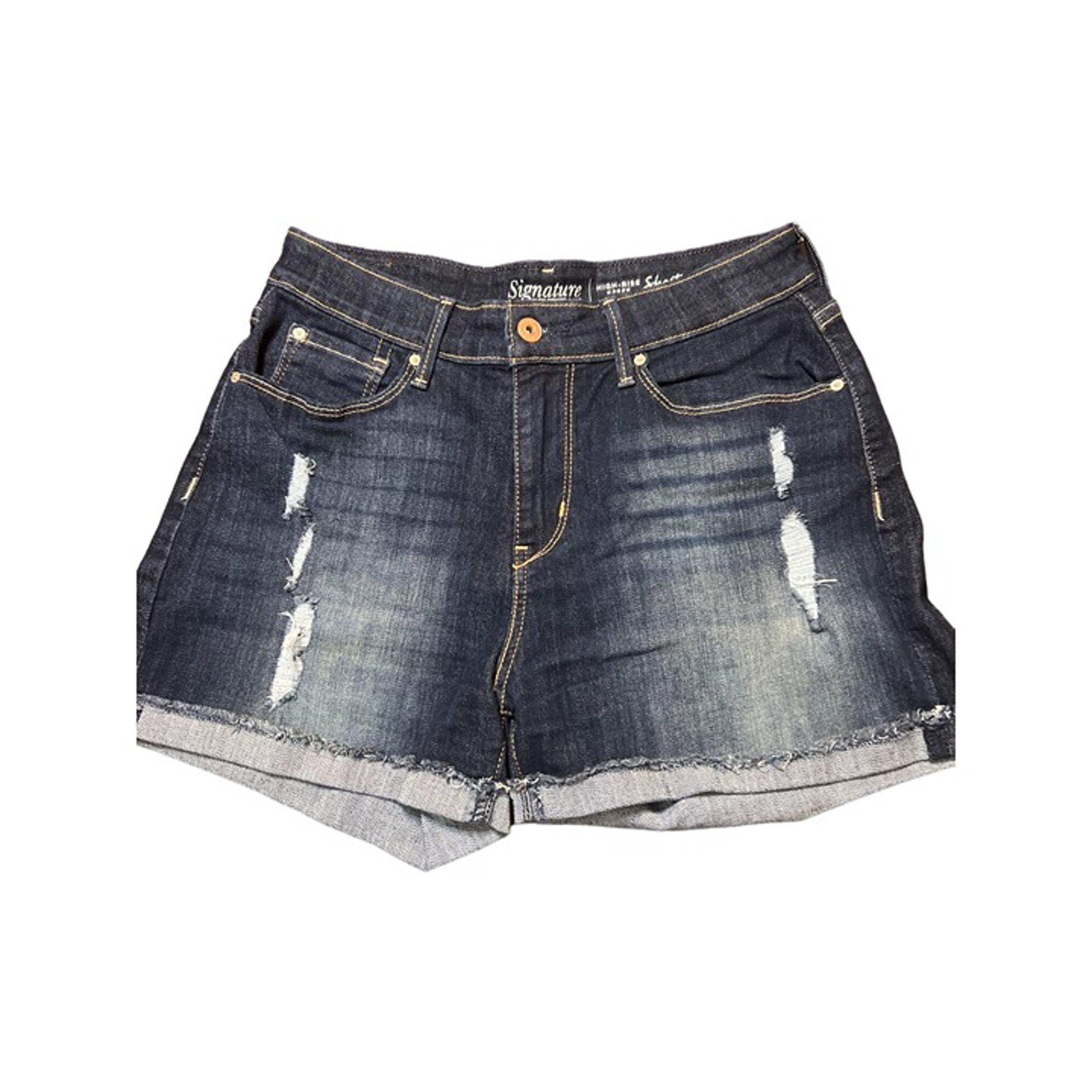Signature By Levi Strauss High Rise Denim Bootie Shorts Cuffed Distressed Size 6