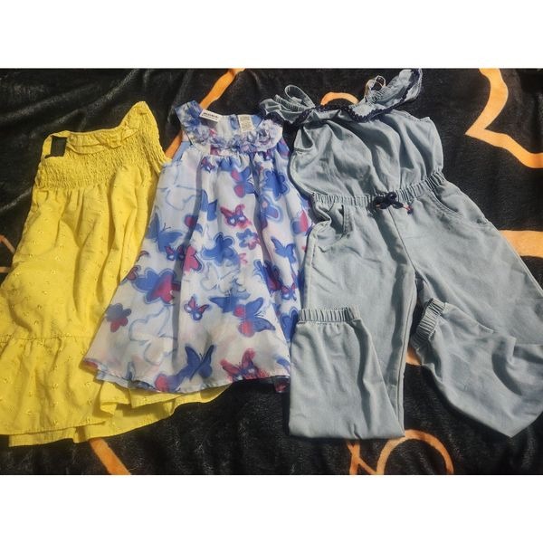 Girl's 5 Years Yellow Blue Lot of 3 Pieces 2 Dresses & Overall