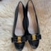 Salvatore Ferragamo Black Crocodile Patent Leather Vara Bow Block Heel Pumps 8