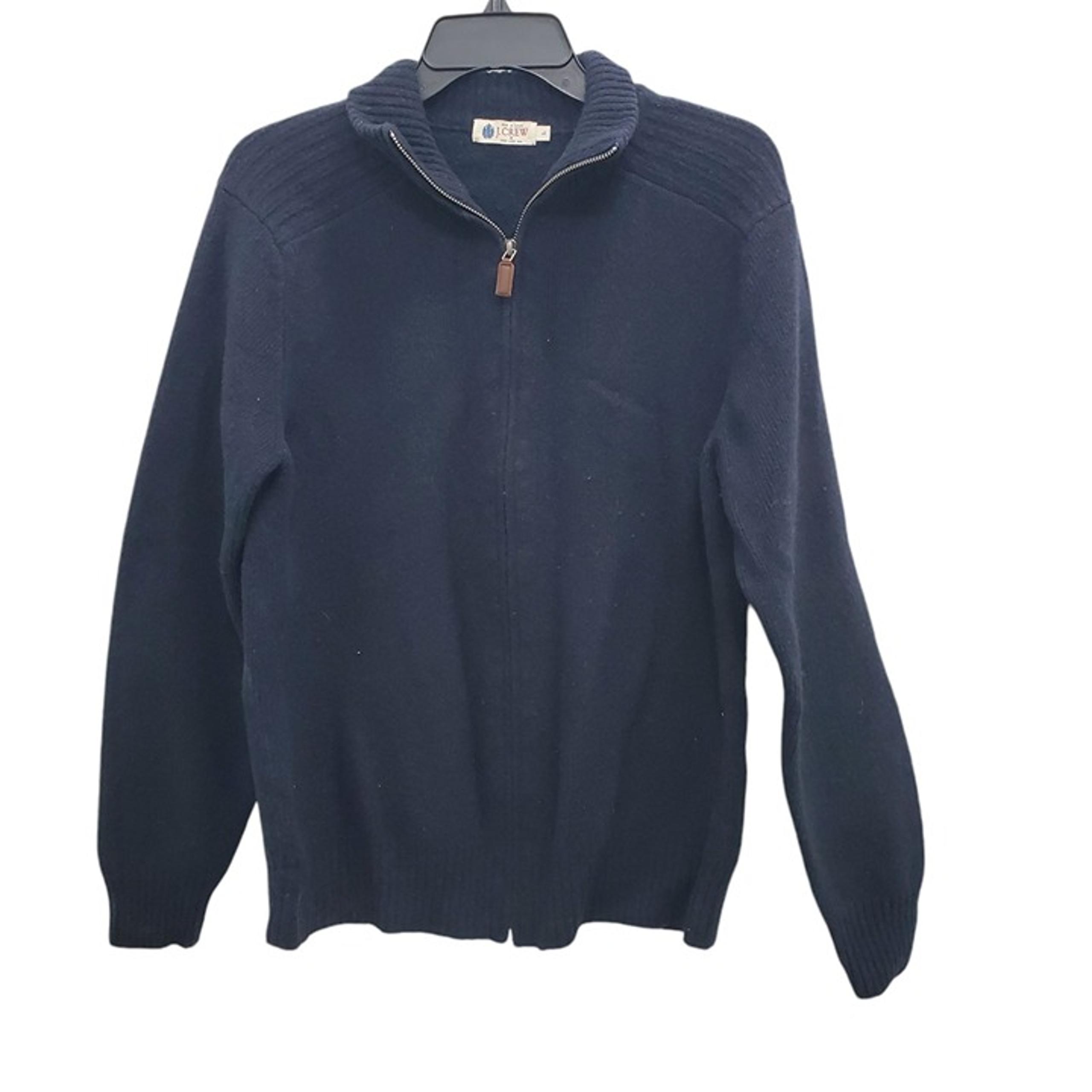 J. Crew Factory Mens Vintage Navy Blue 100% Lambswool Zip Up Mock Neck Sweater L
