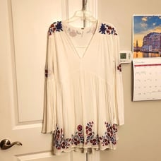 Free People Te Amo White Boho Dress Flowy Sleeves Embroidered Flowers Size S