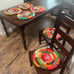 Retro Set of 6 Vintage Handmade Knitted Round Seat Cushions Multicolor Kitsch