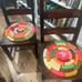 Retro Set of 6 Vintage Handmade Knitted Round Seat Cushions Multicolor Kitsch