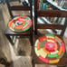 Retro Set of 6 Vintage Handmade Knitted Round Seat Cushions Multicolor Kitsch