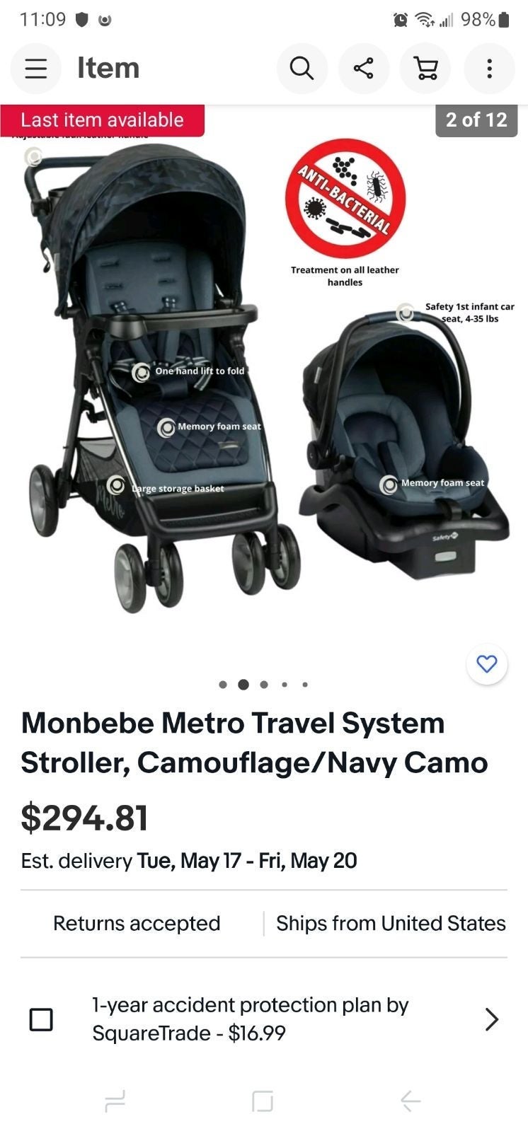 Monbebe travel stroller and infant seat