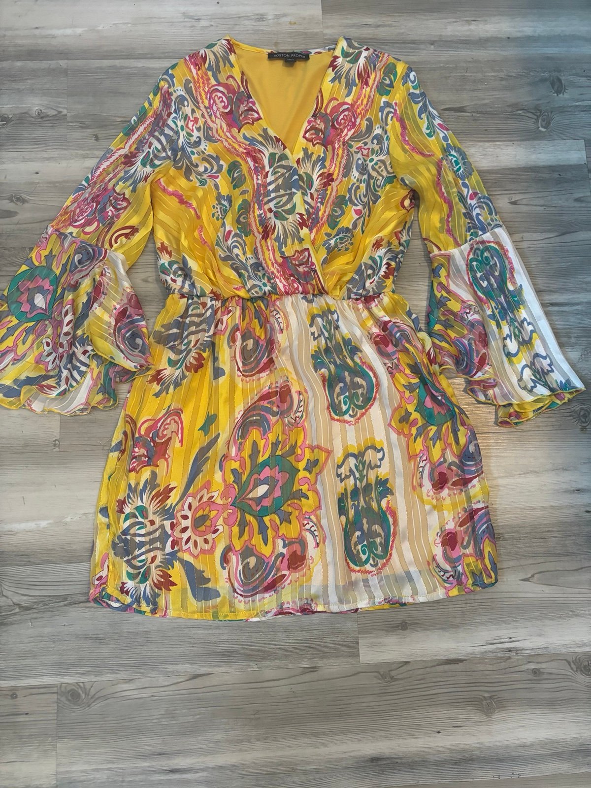 Boston Proper Surpice Paisley Blouston Dress “, lightweight,Size XS NWOT, pit to