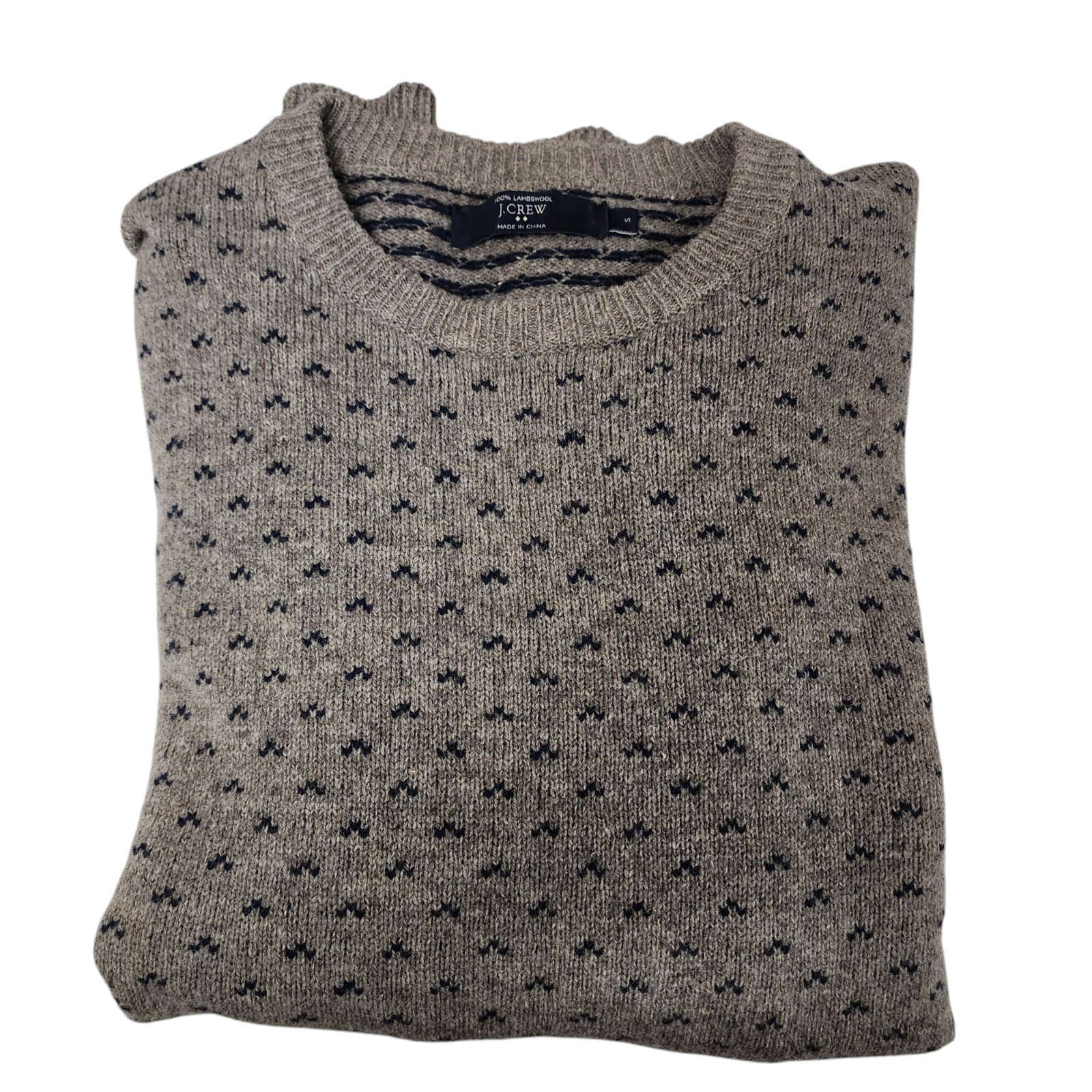 J.crew mens chevron dot gray navy 100% lambswool sweater size small