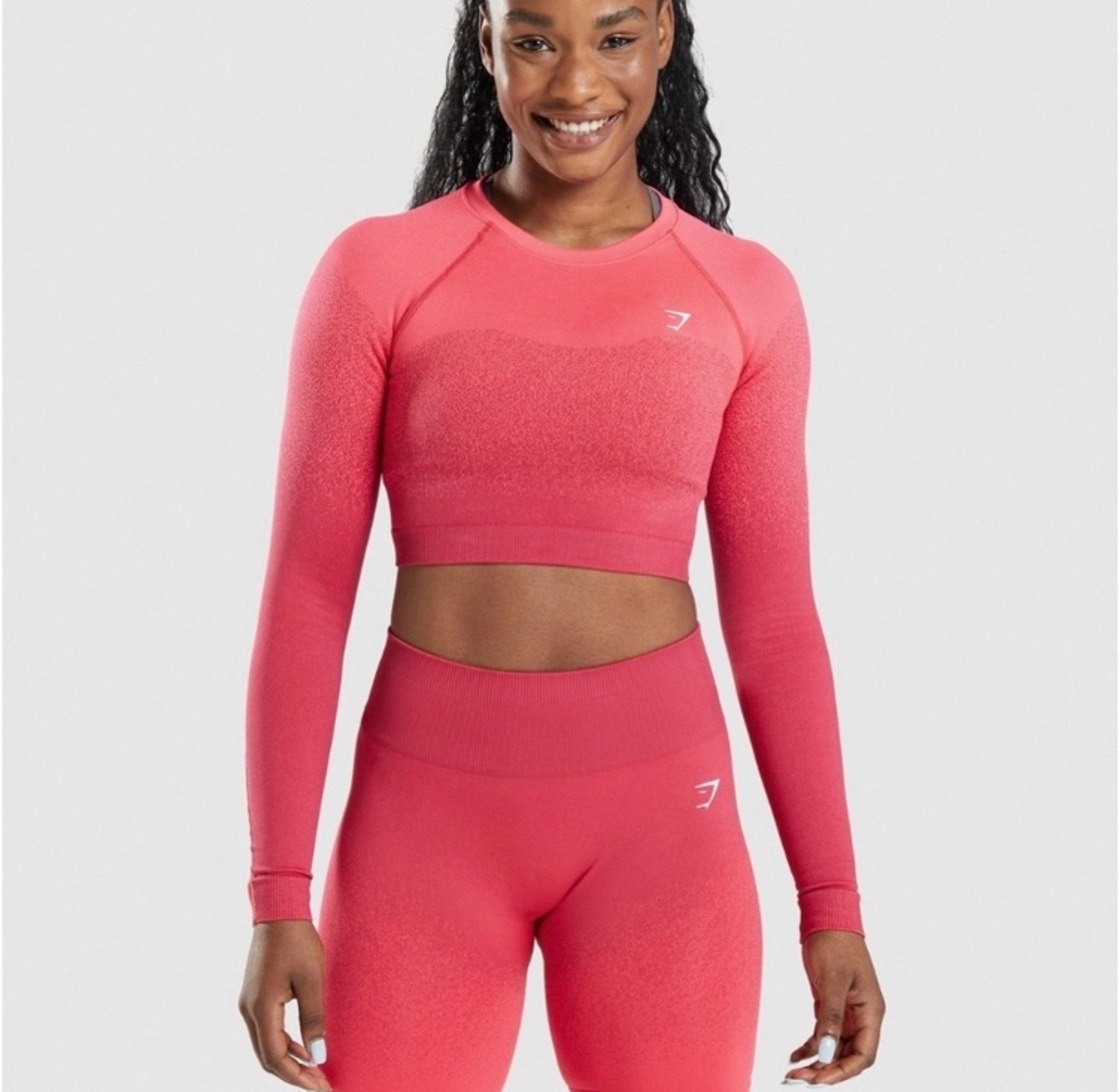 Gymshark Adapt Pink Ombre Seamless Long Sleeve Crop Top Womens Size Medium