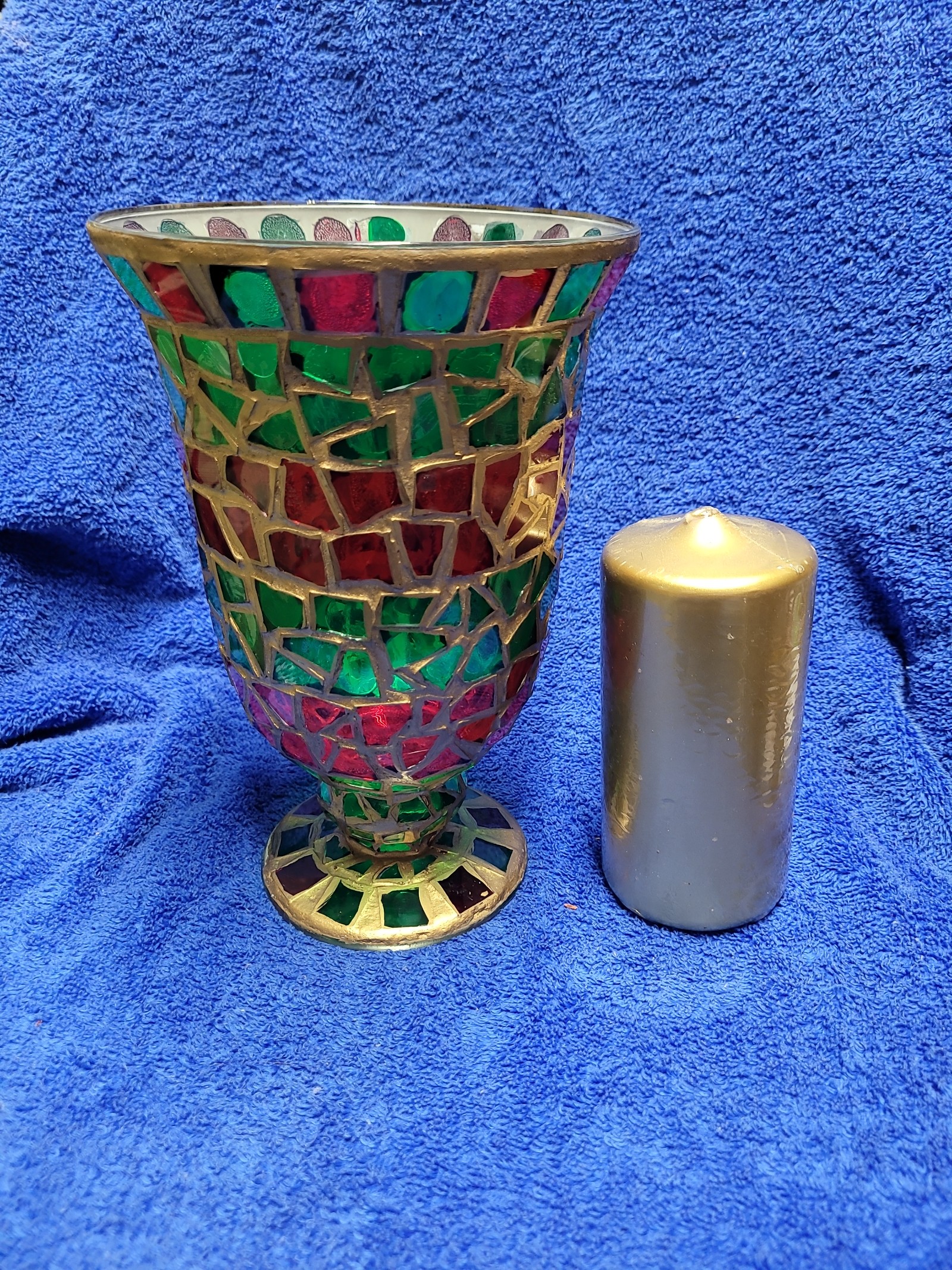 Vintage Multy colored Mosaic glass candle holder