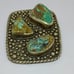 Paige Wallace Signed 3-Stone Natural Turquoise Silver Metal Belt Buckle Western