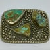 Paige Wallace Signed 3-Stone Natural Turquoise Silver Metal Belt Buckle Western