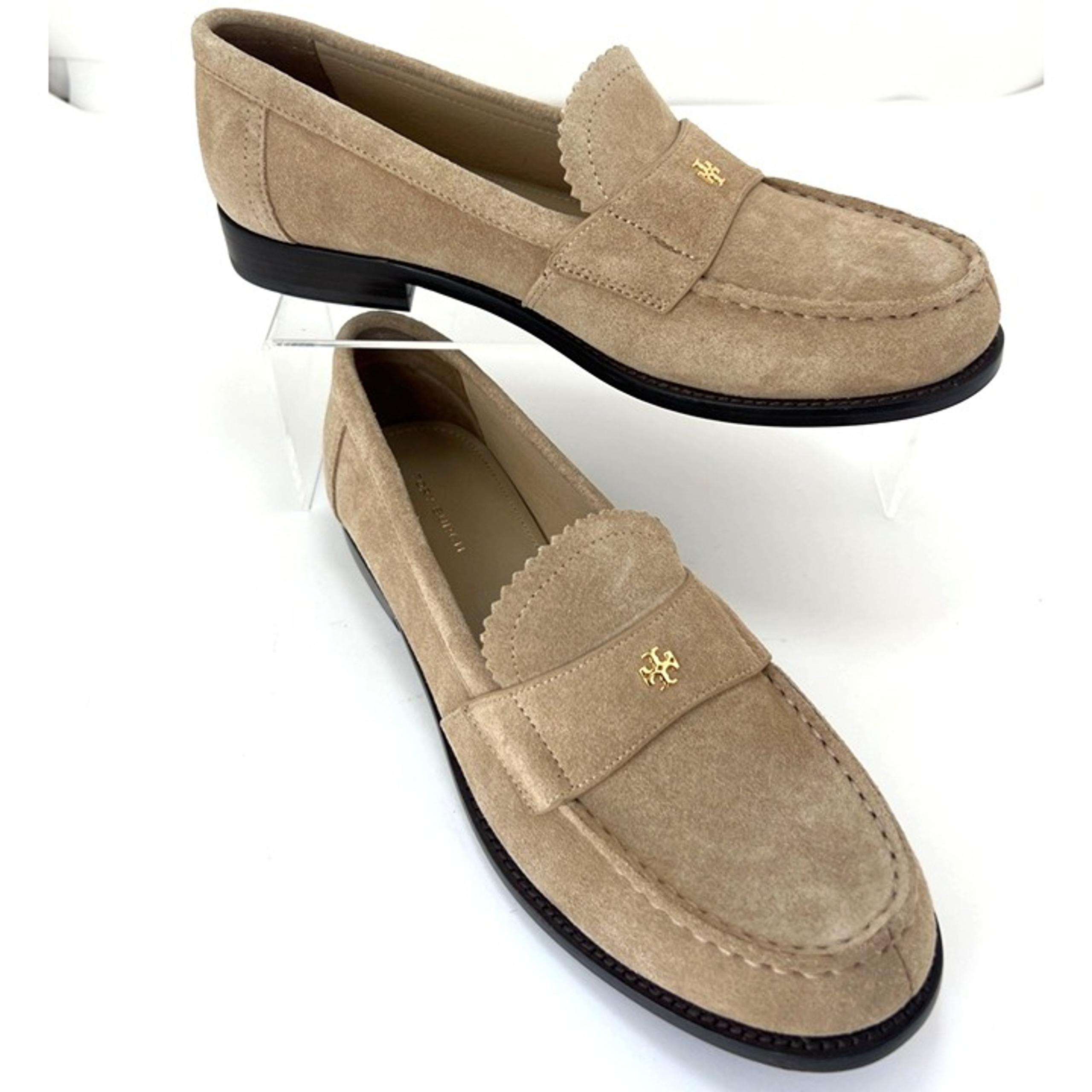 Tory Burch Women Classic Loafers Beige Suede Slip On Shoes Size 8.5M