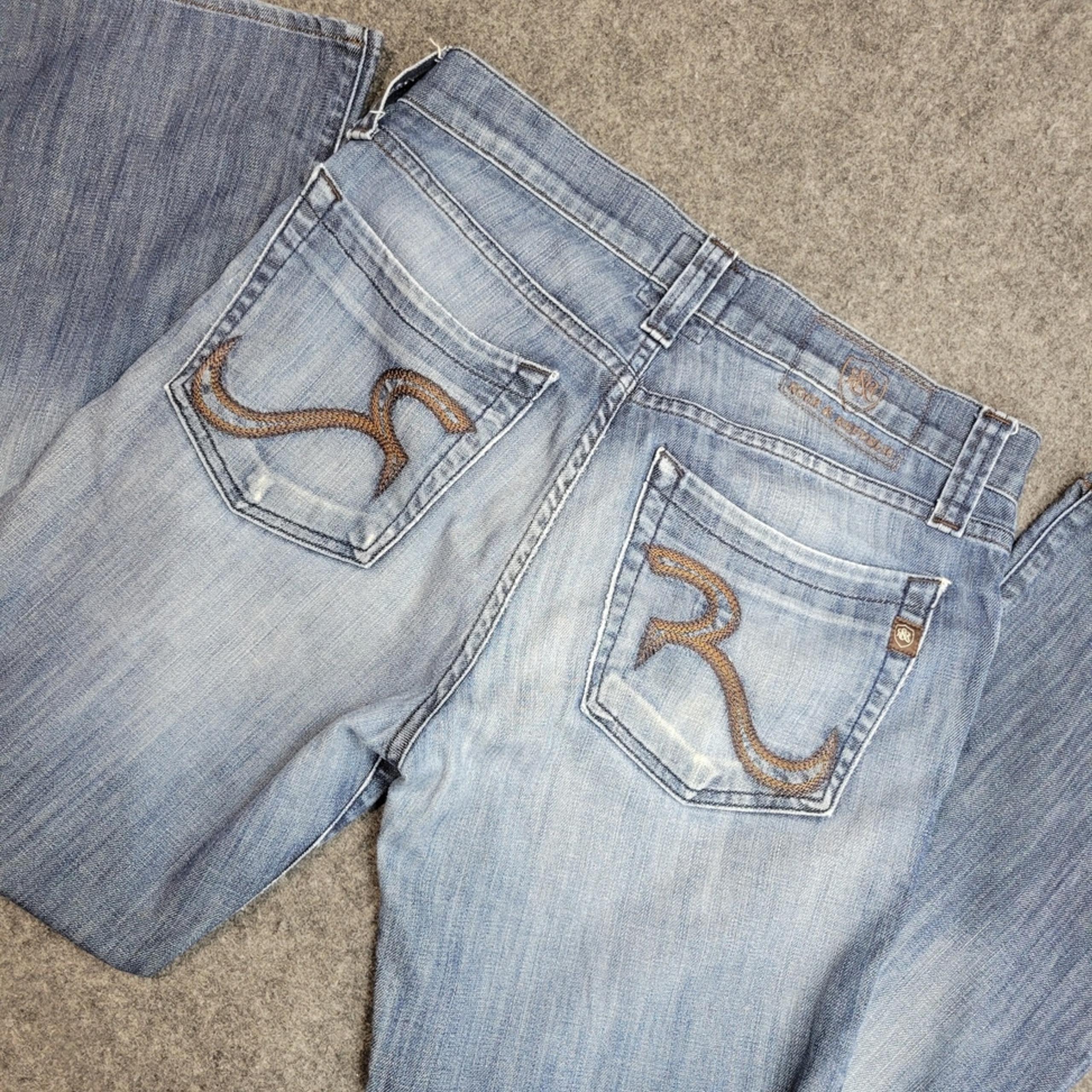 Rock & Republic Jeans Mens 32 Blue Bootcut Embroidered Western Distressed Y2K