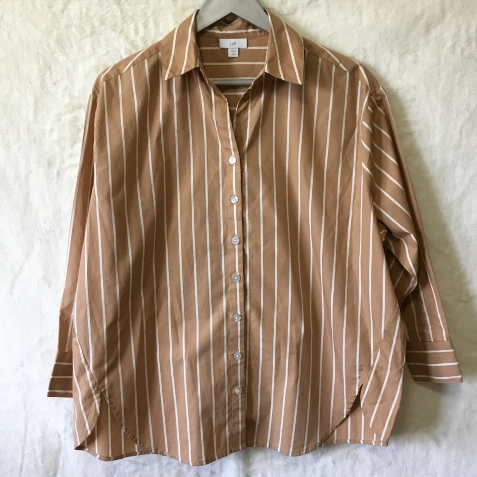J. Jill Tan Striped Long-Sleeve Button Shirt