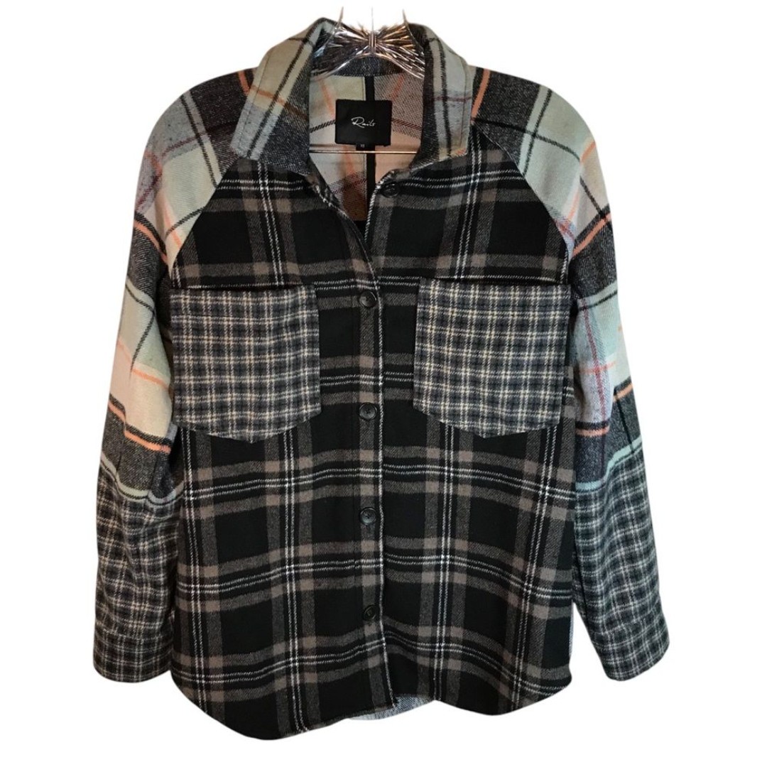 Rails flannel Shacket women XS Ridley mint mixed plaid poly wool blend button