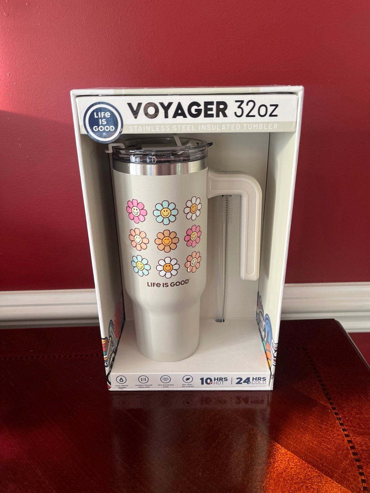 Life is Good 32 oz Voyager Travel Tumbler-Sweet Daisy-New In Box-Ready to Gift
