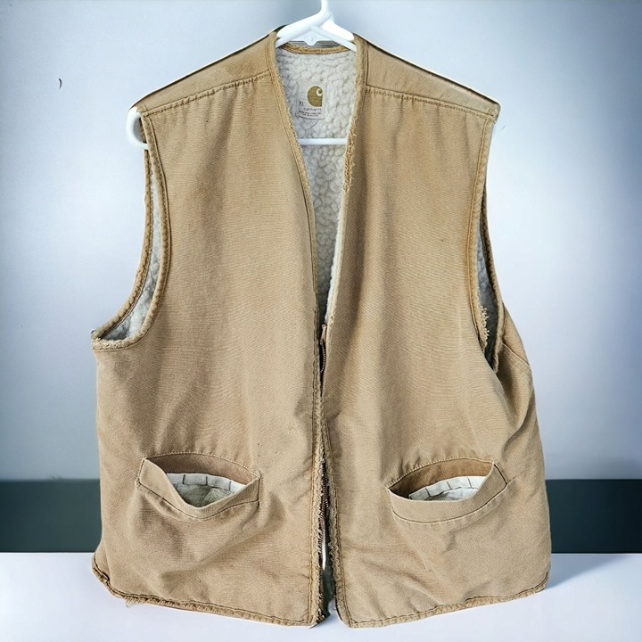 Carhartt Vintage 6SV Sherpa Lined Distress Canvas Faded Vest XL USA Union FLAWS