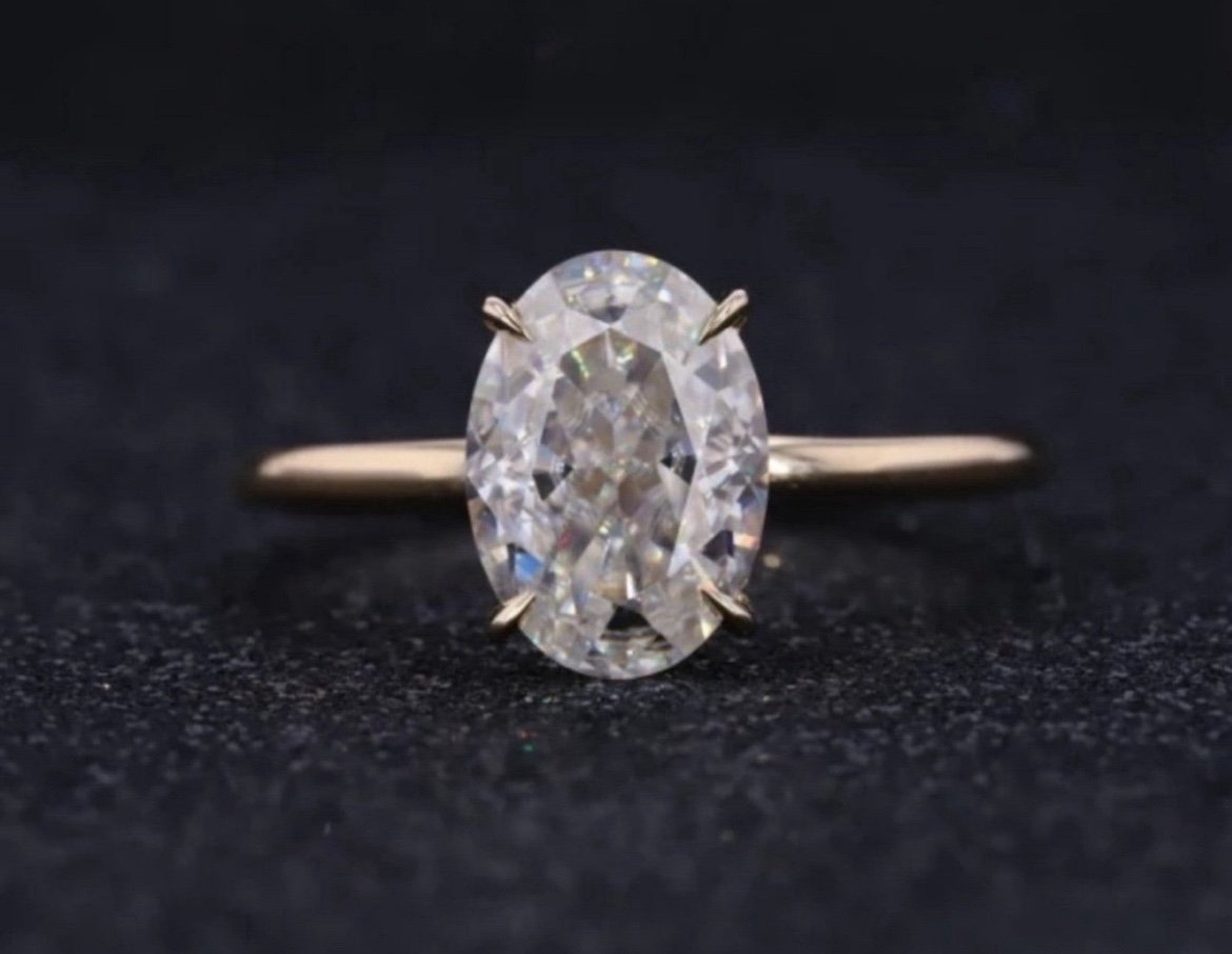 3CT Oval Cut Moissanite Solid Gold Engagement Ring Size 7