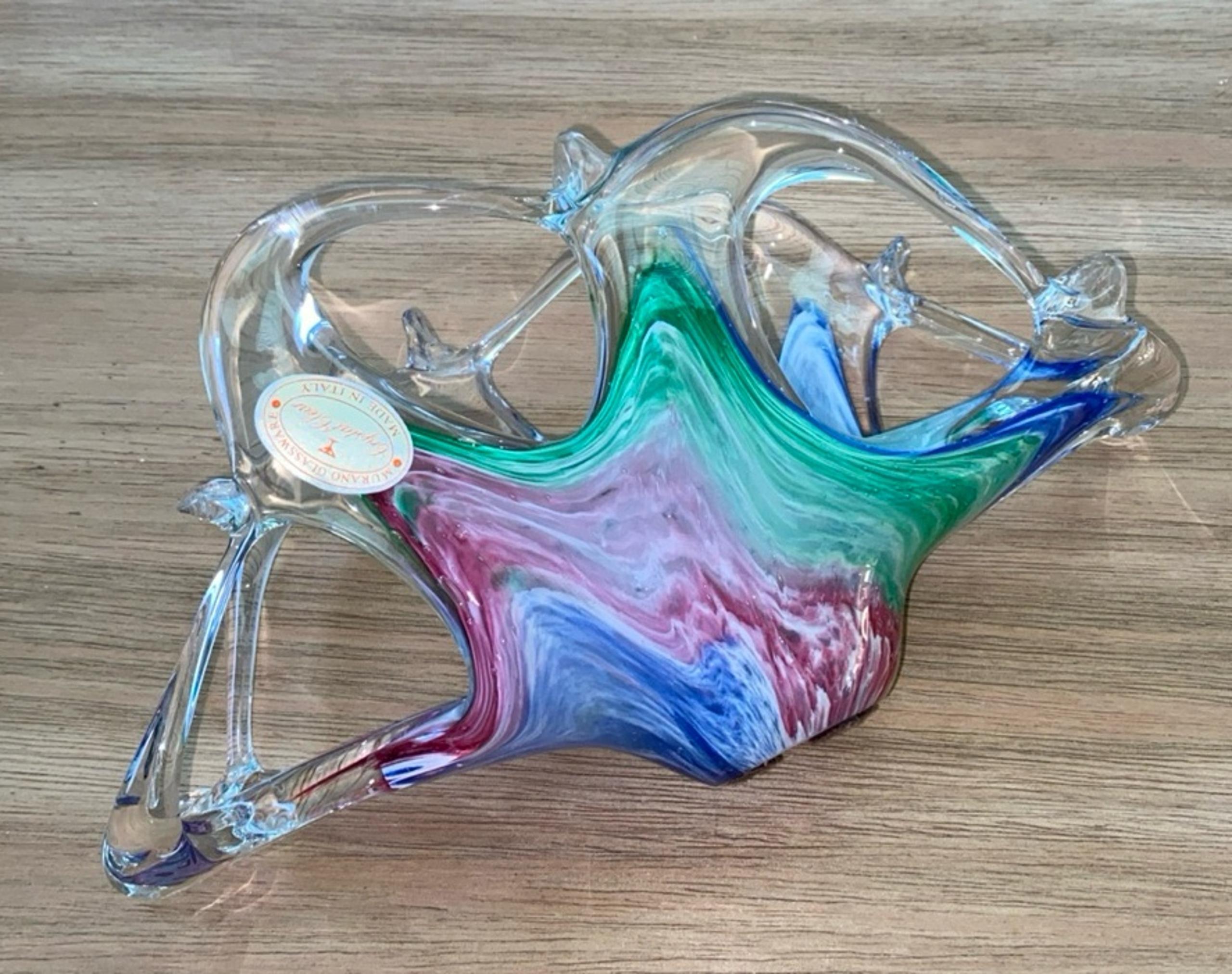 Art Glass Murano Style Colorful Blown Glass Napkin Letter Holder Unique Decor 8”