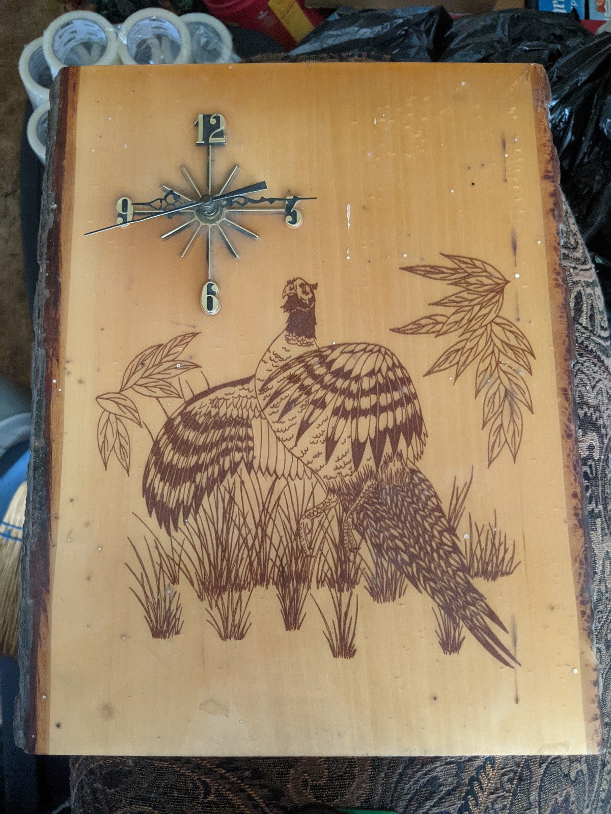 Vintage Hand Carved Pheasant Clock