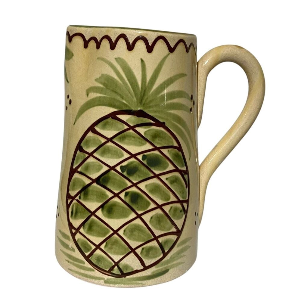 Italian Ceramic Pineapple Design Pitcher Vase Marked Italy 8 Tall 5 1/4 Wide