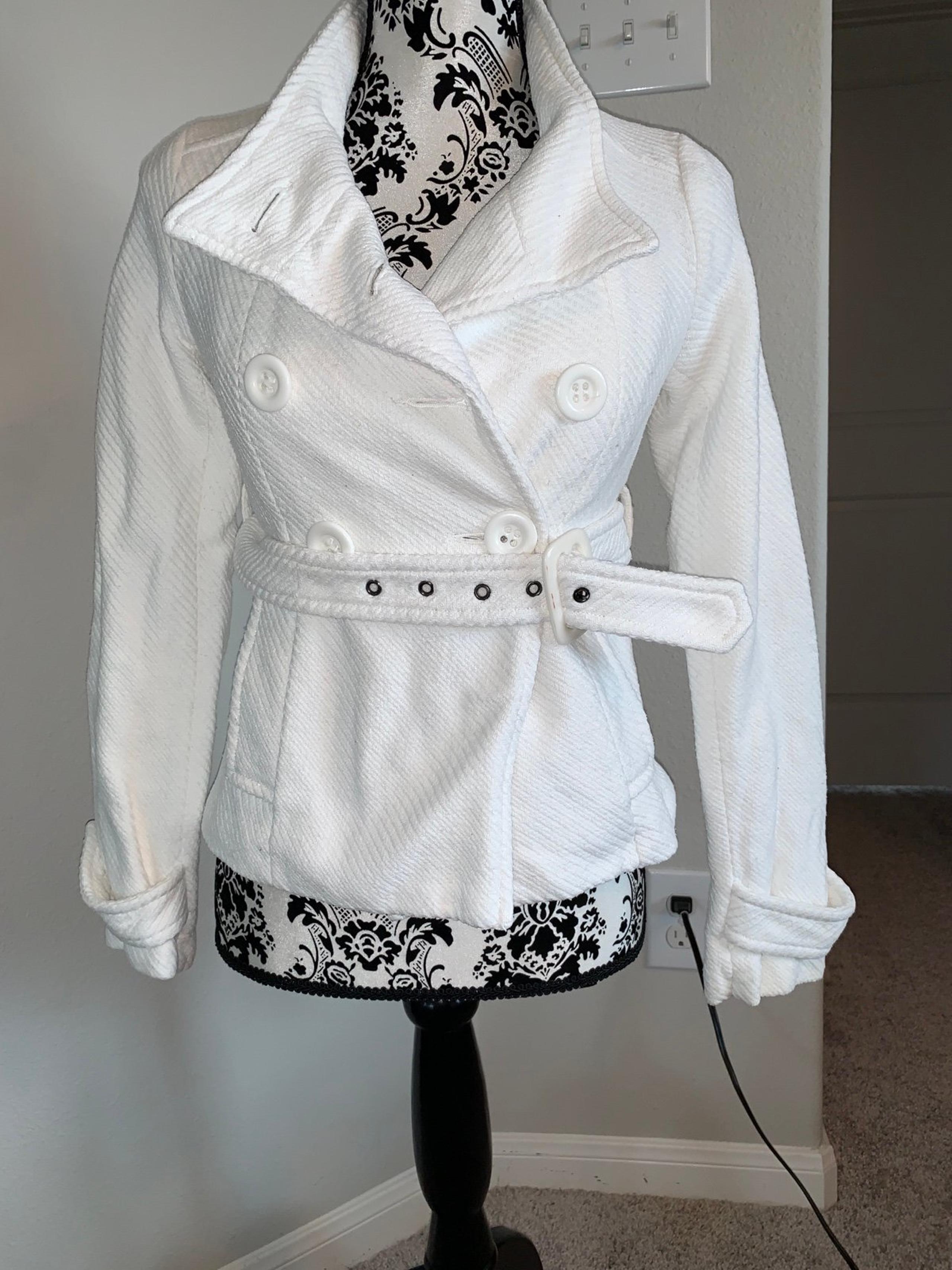 Forever 21 White Twill Short Trench Coat Sz S