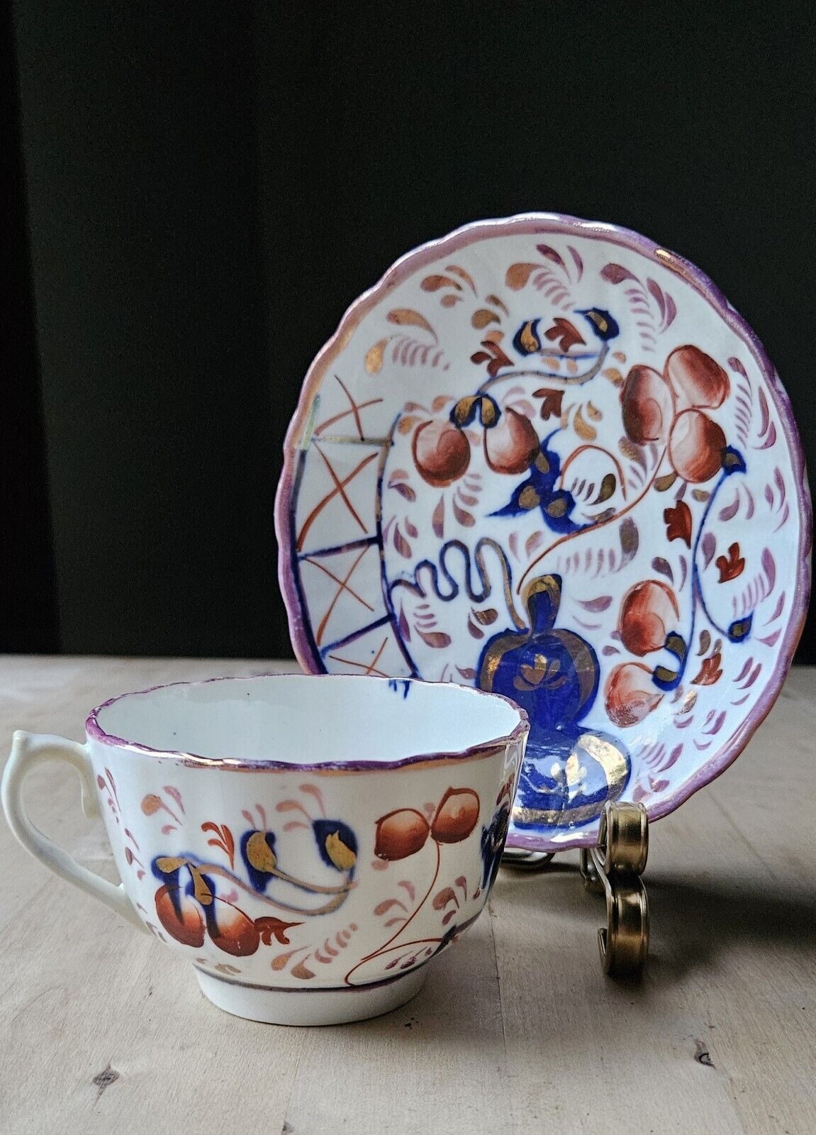 Antique 19th century Gaudy Welsh Tea Cup Bowl & Saucer