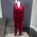Women’s Red 3-Piece Velvet Pant Suit Peak Lapel Size S