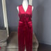 Women’s Red 3-Piece Velvet Pant Suit Peak Lapel Size S